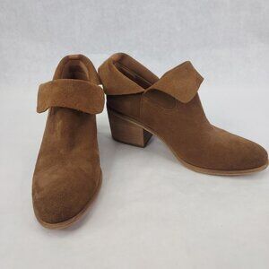 BP Ankle Bootie Women's 8 Brown Suede Slip On Notched Flip Top Block Heel Boot